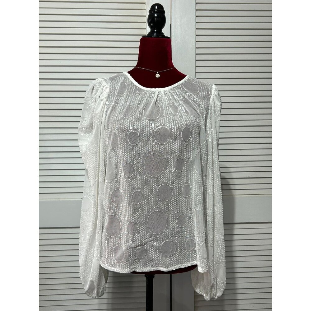Eva Franco Anthropologie Women's White Embroidered Sequined  Blouse Sz S 3153